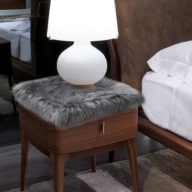 Softlife Grey Faux Fur Sheepskin Chair Cover Seat Cushion Pad Super Soft Area Rugs for Living Bedroom Sofa Dorm (1.6ft x 1.6ft) - Image 2